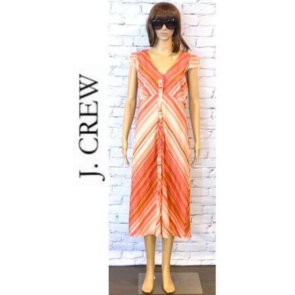 J.CREW, Boho cotton pink/peach coloured striped summer dress - Picture 3 of 14